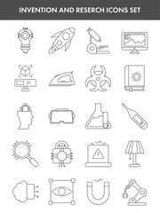 Stroke Style Invention And Research Icons Set.