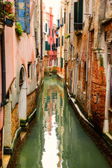 Fototapeta na wymiar Venice, Italy. Density. Blind alley narrow canal. 