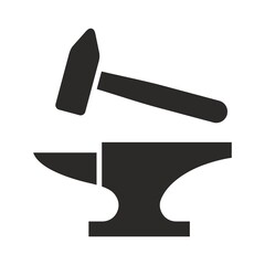 Blacksmith icon. Anvil and hammer. Vector icon isolated on white background.