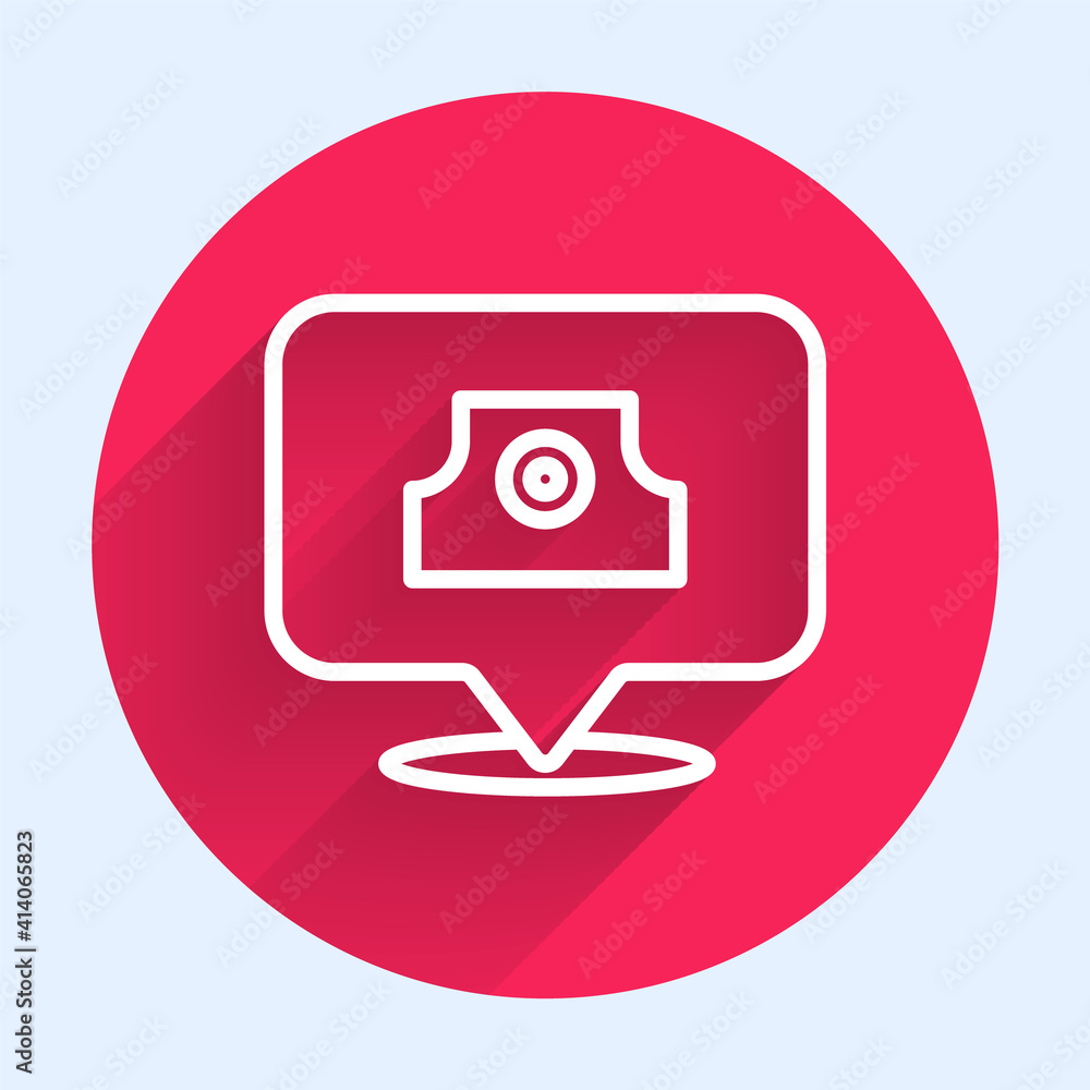 Poster white line spray can nozzle cap icon isolated with long shadow. red circle button. vector.
