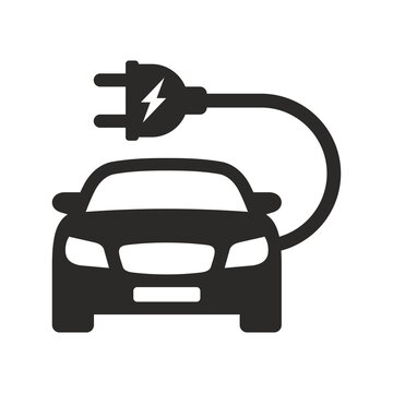 Electric car icon. EV. Electric vehicle. Charging station. Vector icon isolated on white background.