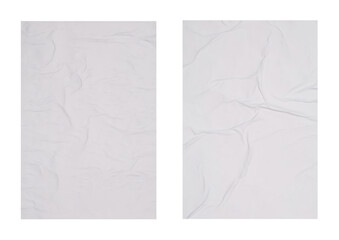 Collection of creased blank posters on white background