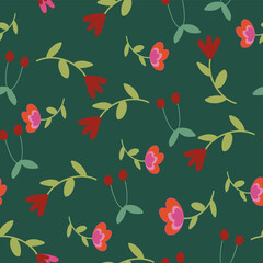 Hand painted flowers vector seamless repeat pattern print background