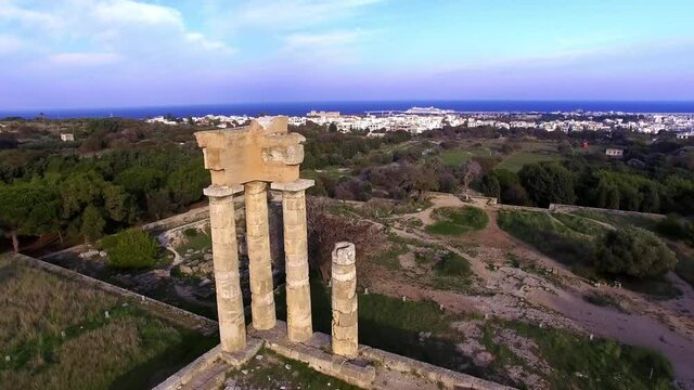 Rhodes Greece The acropolis of Rhodes with the temple of the god Apollo protector of the island in ancient times, the stadium where sports games took place and the small theater - conservatory 