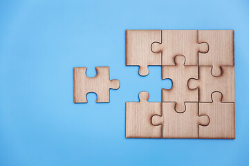  jigsaw puzzle pieces on blue background,  Business solutions, success and strategy, Business...