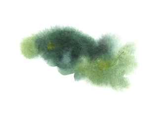 dark green stain of watercolor paint. Watercolor background with paper texture. Abstract shape with brush strokes