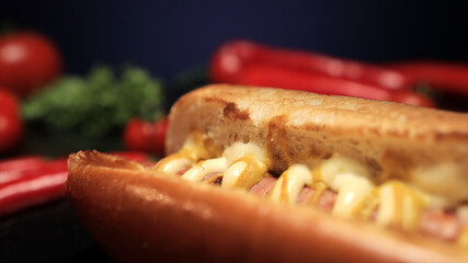 Hot dog. Artistic blur. Food background