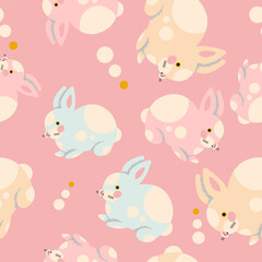 Colorful seamless pattern with hand drawn rabbits. Trendy illustration in vector.