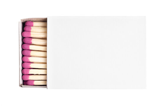 Close-up of an opened matchbox with matches isolated on white background.