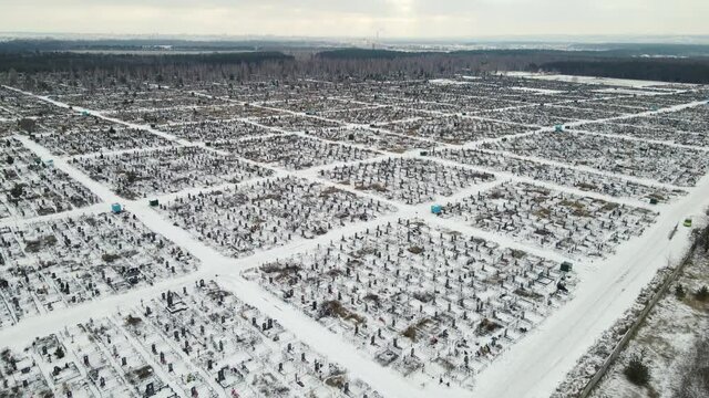 large city cemetery. drone footage