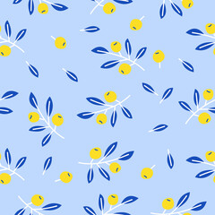 Cute floral seamless pattern with branches and berries. For printing on paper, textiles of all sizes. Vector illustration.