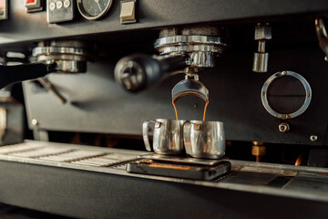coffee making staff in cafe, espresso machine