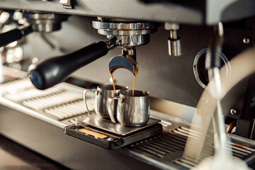 coffee making staff in cafe, espresso machine