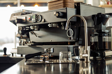 coffee making staff in cafe, espresso machine
