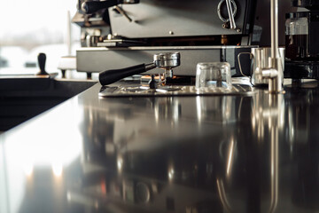 coffee making staff in cafe, espresso machine