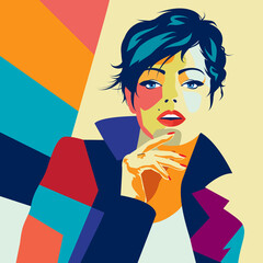 Fashion illustration of woman in style pop art. - 414074664