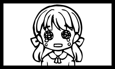 Clip art of a crying girl in cartoon style.