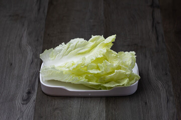 vegetable  Chinese cabbage set shabu, hot pot on wood background