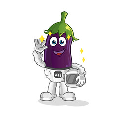 eggplant astronaut waving character. cartoon mascot vector