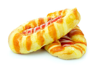 bread pizza and sausage. Bread and Bakery Products Isolated on White background