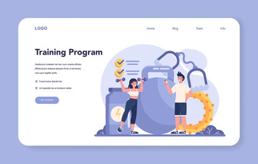 Fitness trainer web banner or landing page. Workout in the