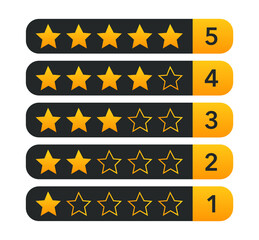 Five stars customer rating on black color. Flat icon for website and apps.