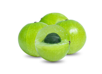 Indian gooseberry Phyllanthus emblica  amla  fruits  green isolated  white background