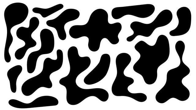 Irregular blob, set of abstract organic shapes. Abstract irregular random blobs. Simple liquid amorphous splodge. Trendy minimal designs for presentations, banners, posters and flyers.