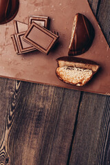 wooden table chocolate bar marshmallow delight cocoa sweets energy