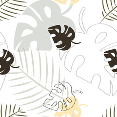 Tropical background with palm leaves. Seamless floral pattern. Summer vector illustration.
