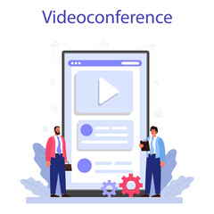 Business consolidation online service or platform. Office characters