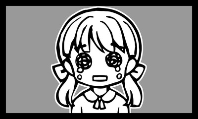 Clip art of a crying girl in cartoon style.