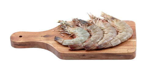 fresh raw shrimp sliced on square plate isolated on white background, shabu, hot pot ingredients