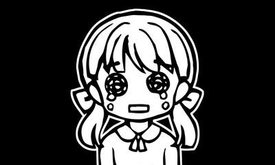 Clip art of a crying girl in cartoon style.
