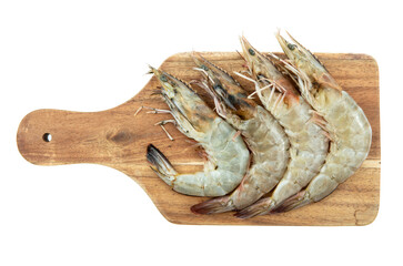 fresh raw shrimp sliced on square plate isolated on white background, shabu, hot pot ingredients