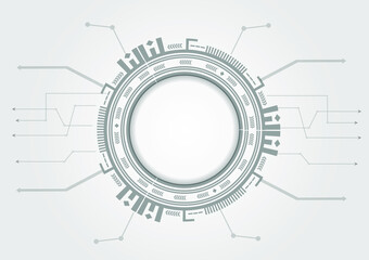 White gray abstract technology background with various technology elements, hi-tech communication concept.