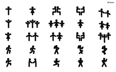 Set of people icons in black and white – man and woman. 