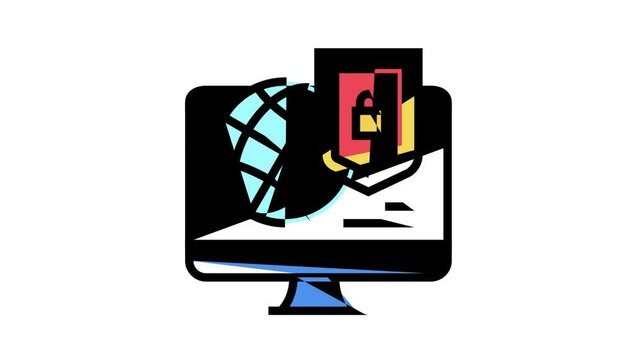 Password Protection Icon Animation Electronic Key And Fingerprint, Wifi Router And Computer, Smartphone And Folder Password