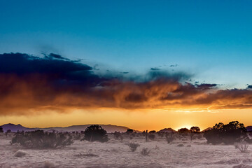 Beautiful sunset over a field in Santa Fe, New Mexico