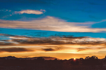 Beautiful sunset over a field in Santa Fe, New Mexico