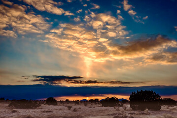 Beautiful sunset over a field in Santa Fe, New Mexico