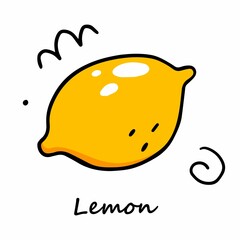 Cute lemon in doodle style with outline. Doodle vector illustration. Lemon isolated on white background.