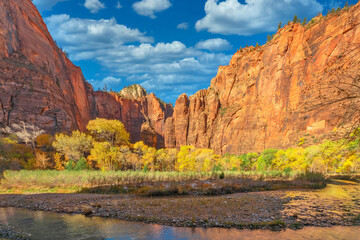 Beautiful landscapes, views of incredibly picturesque rocks and mountains in Zion National Park, Utah, USA