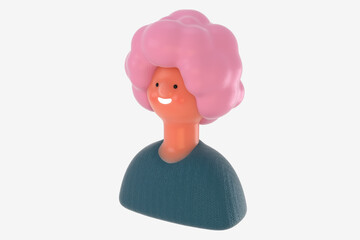 3D Bright people portrait - 3D render design concept illustration of a plastuc doll of a young woman, face and shoulders avatar. User picture volumetric icon