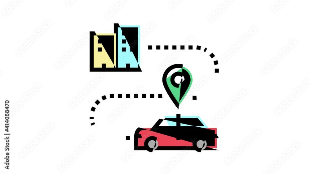 Poster map location system icon animation map location and gps satellite navigation, direction and distance