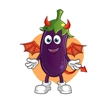 recommend clip art: eggplant demon with wings character. cartoon mascot vector