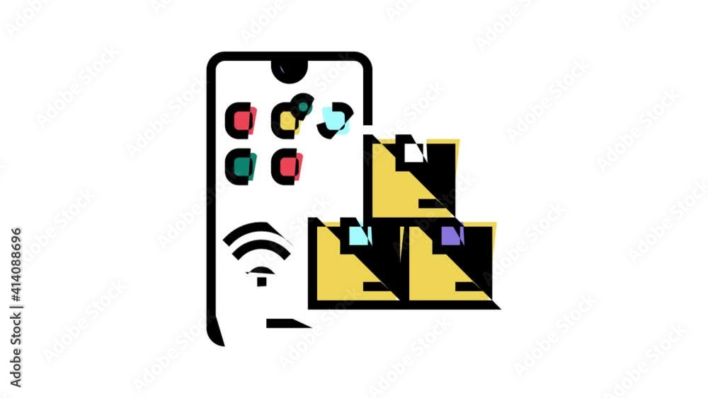 Poster supply chain management system icon animation optimization of supply chain and automation, demand fo