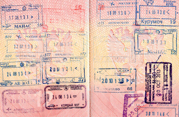 Russian passport pages with visa stamps