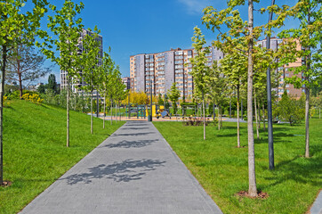 Walking path lined with paving slabs