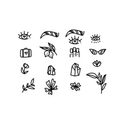 Fototapeta premium Highlight covers backgrounds. Set of beauty icons, logos. A set of logos for makeup artist, manicurist. Logo for beauty salon or cosmetics brand. Contemporary modern trendy vector